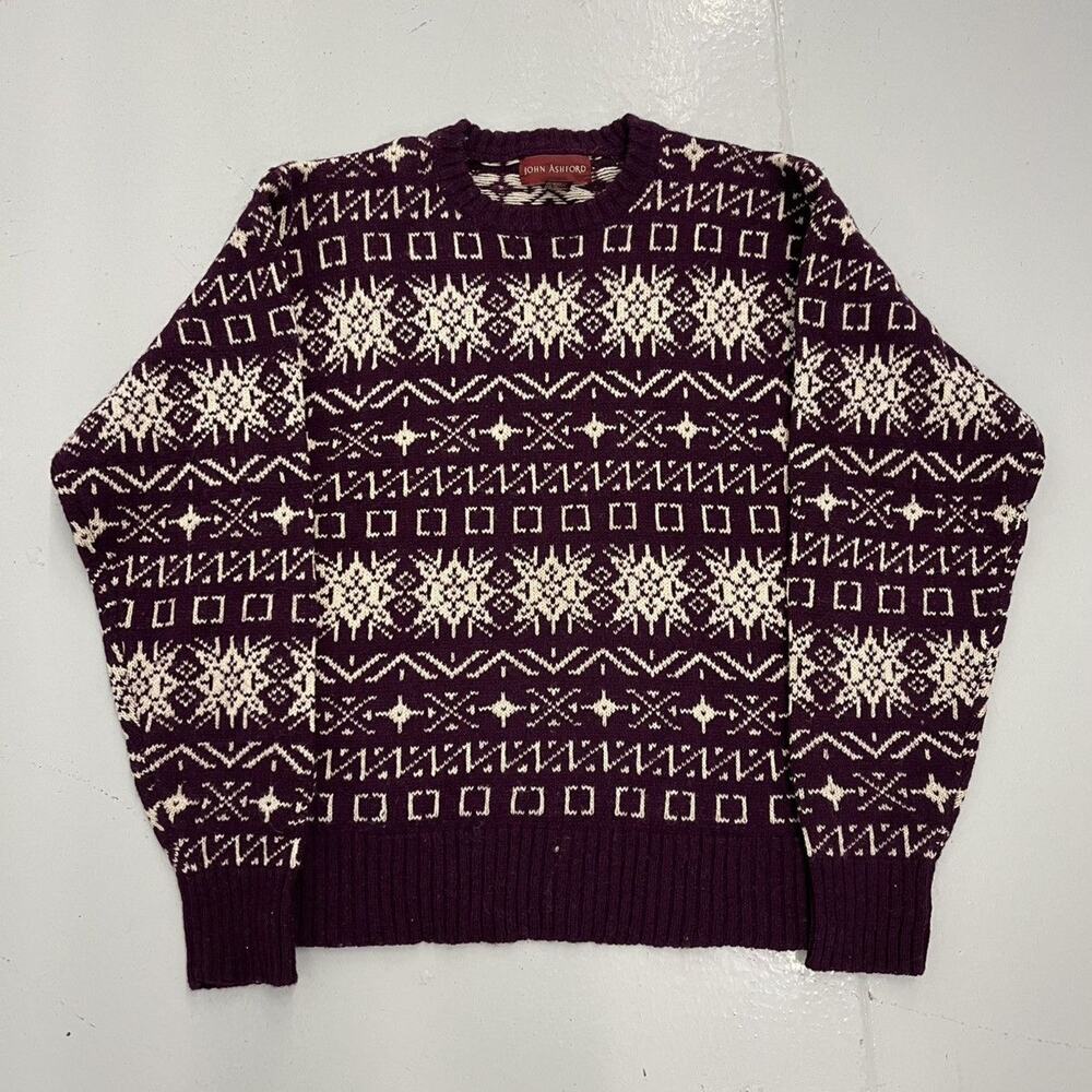 Vintage 90s John Ashford Purple Pattern Wool Sweater